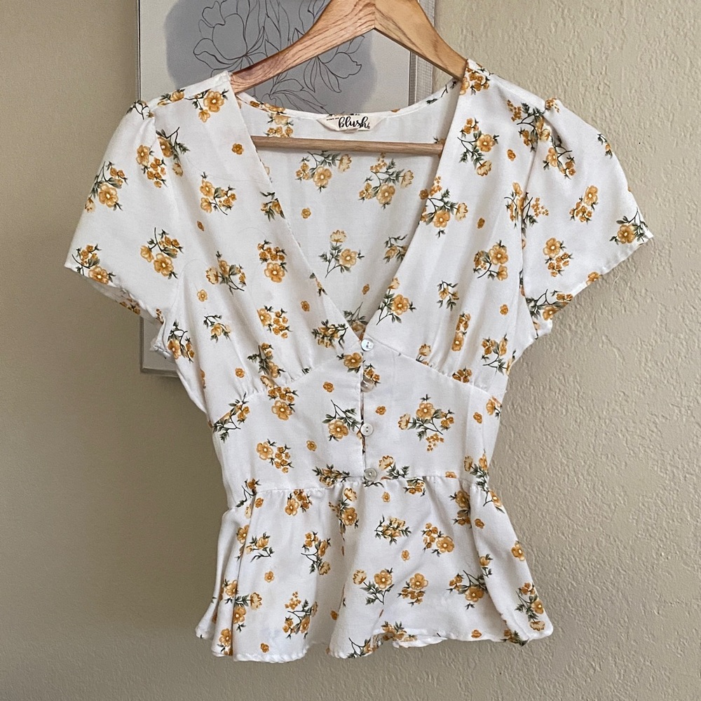 Chic White and Yellow Floral Blouse